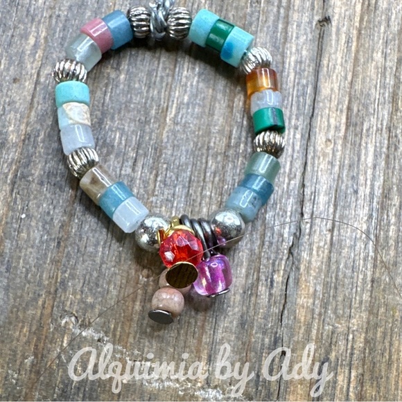 beaded handmade charms ring multi stones - Picture 1 of 2